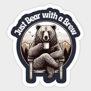 Just Bear With Brew - Retro Coffee Sticker